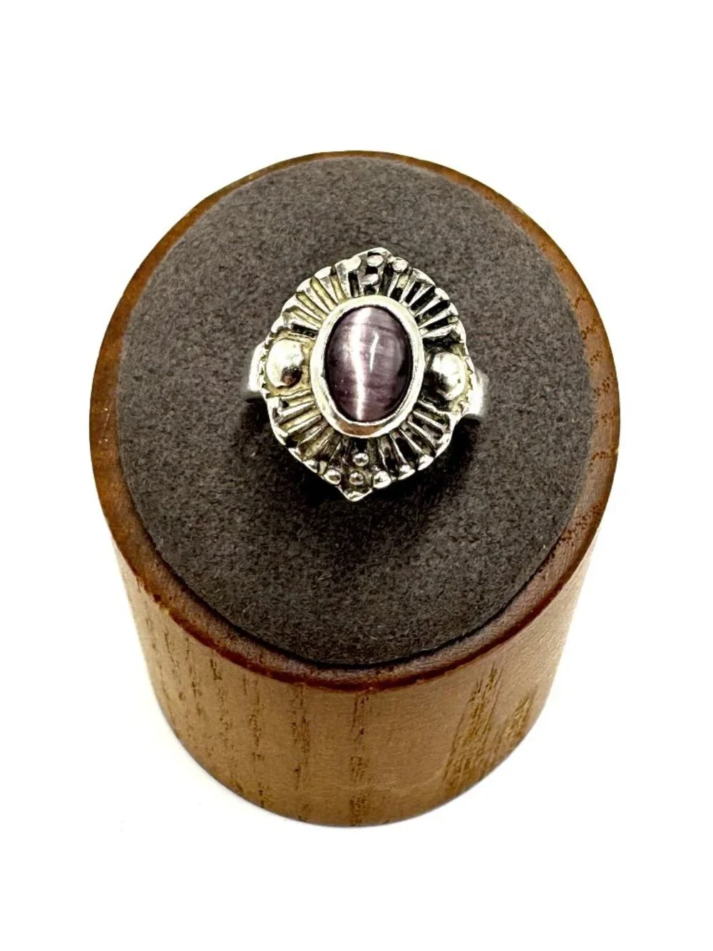 Sterling Silver 925 Purple Cat's Eye Bezel Set Statement Ring Size 5.75